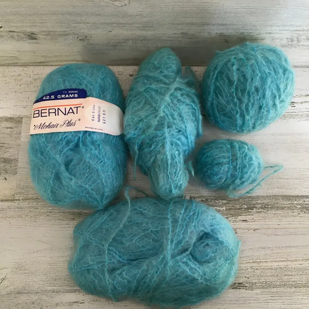 Bernat Mohair Plus Yarn Turquoise Blue Vintage Wool Blend Knitting Crochet